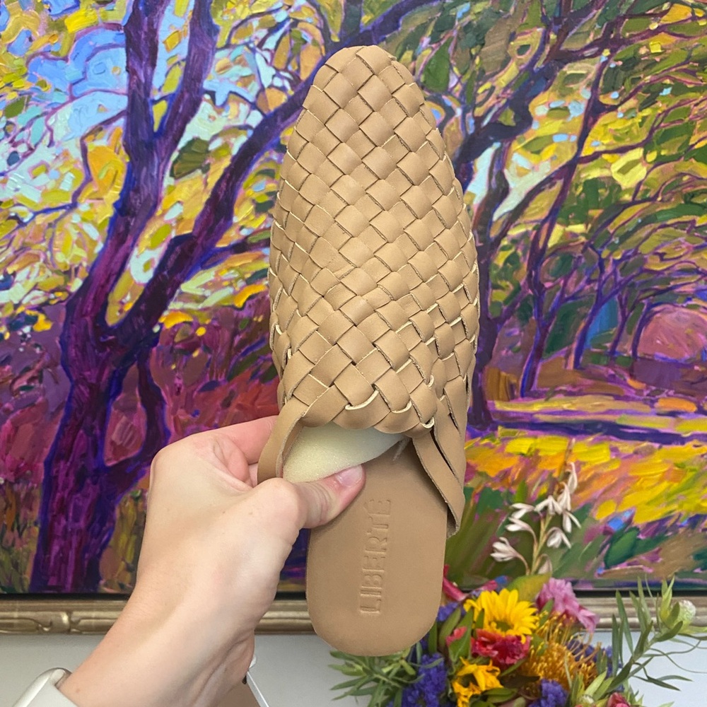Woven Leather Heeled Slides - Picture 3 of 7